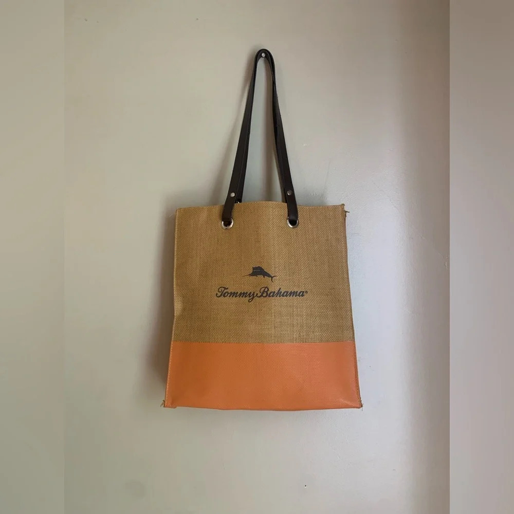 Tommy Bahama Tan and Orange Tote Bag